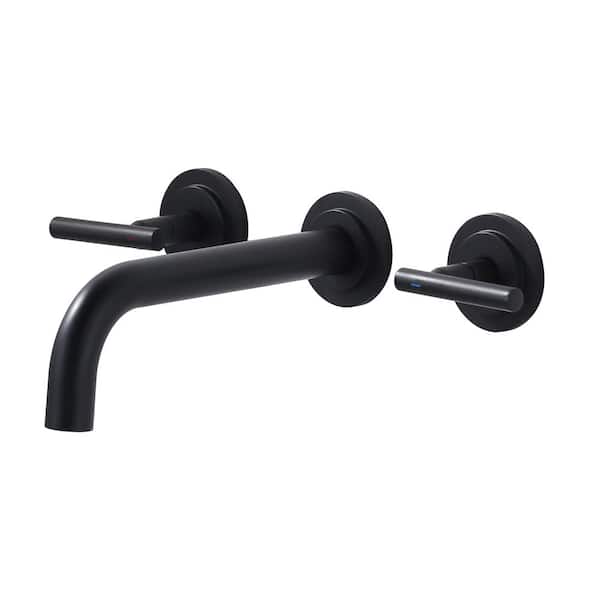 Double Handle Wall Mounted Bathroom Faucet in Matte Black