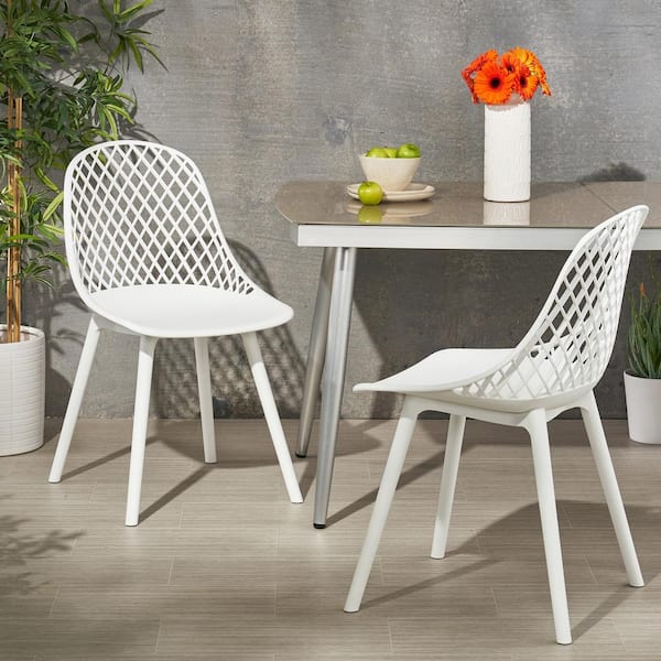 Unbranded White Curved Plastic Outdoor Patio Dining Chair (2-Pack)
