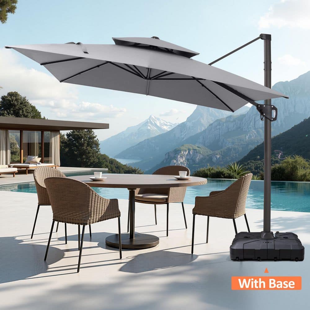 11.5 ft. x 9 ft. Dual-top 360° Rotation Offset Outdoor Cantilever Patio Umbrella in Gray with Fillable Base price history on PriceWatchPro