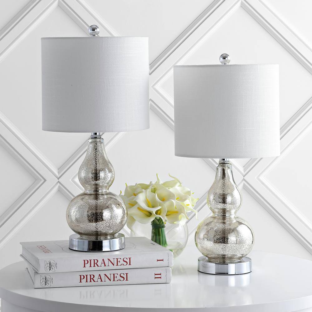 Anya 20.5" Mercury Silver Glass Table Lamp Set with White Shades
