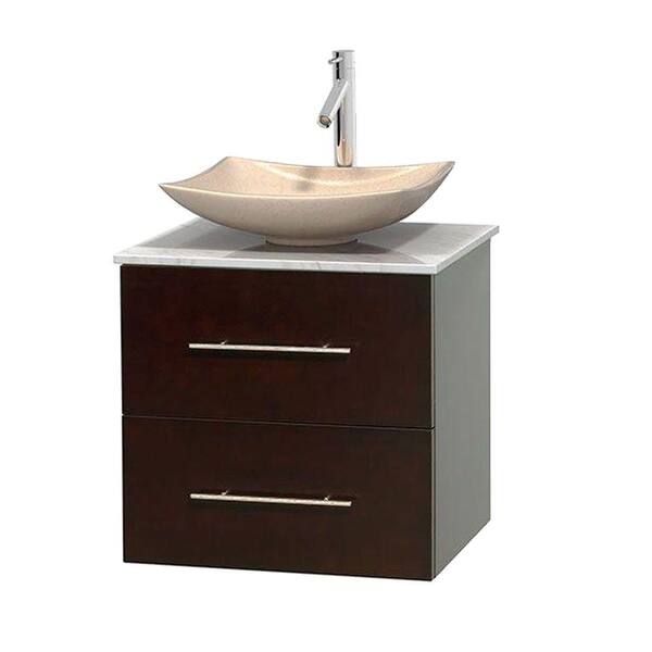 Wyndham Collection Centra 24 in. Vanity in Espresso with Marble Vanity Top in Carrara White and Sink