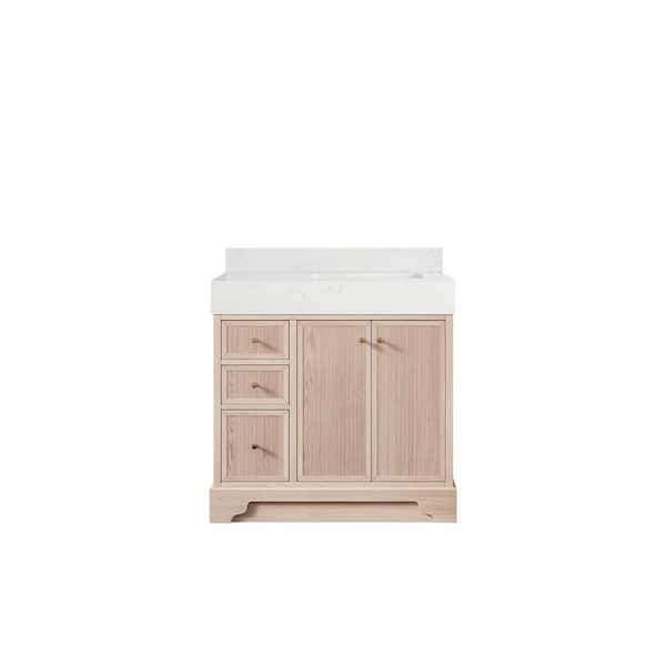 Willow Collections Manhattan Oak 36 in. W x 22 in. D x 36 in. H Right Offset Sink Bath Vanity in White Oak with 5 in. Empira Quartz Top