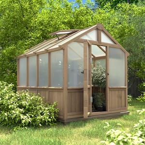 6 ft. x 8 ft. Wooden Garden Plant Greenhouse for Outdoors with 4-layer Polycarbonate Panels and Adjustable Roof Vent