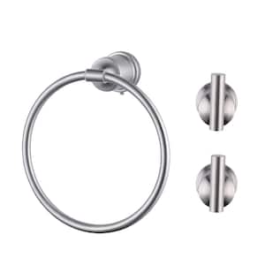 3-Piece Stainless Steel Bathroom Hardware Set Including Towel Ring and 2 Robe Hooks in Brushed Nickel
