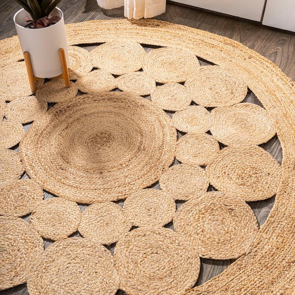 JONATHAN Y Cassia Round Natural 5 ft. Jute Boho Circle Natural Round Area Rug
