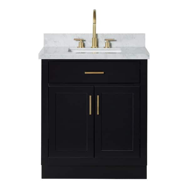 Hepburn 30 in. Single Sink Freestanding Bathroom Vanity in Black with Carrara White Marble Top