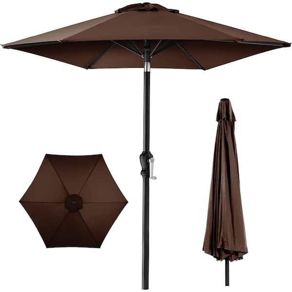 Cubilan 10ft Outdoor Steel Polyester Market Patio Umbrella w/Crank, Easy Push Button, Tilt, Table Compatible - Brown