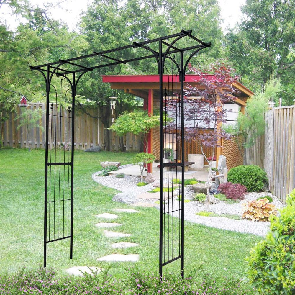 86.6 in. x 81.5 in. Metal Arch Garden Arbor for Various Climbing Plant Wedd