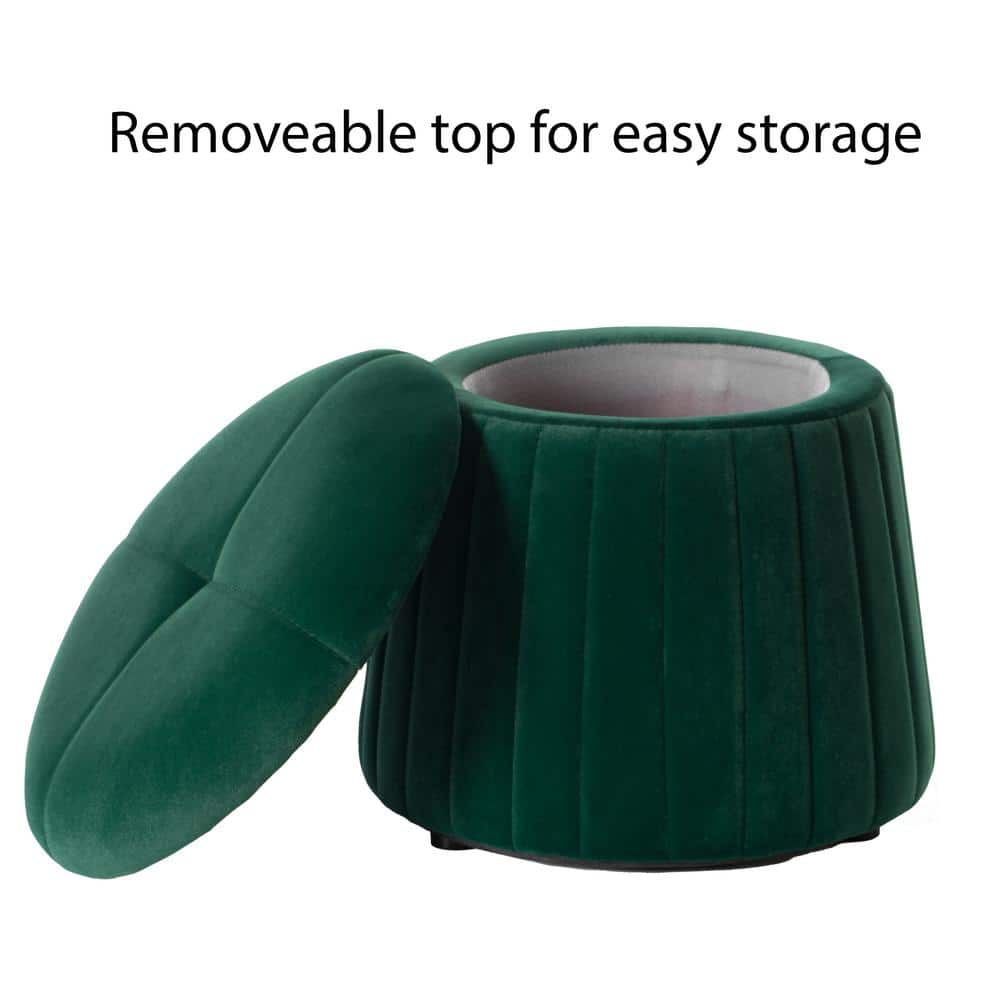 Modern Green Velvet Tufted Round Footstool with Storage
