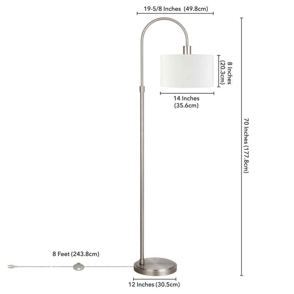 Sophia 70" White Drum Shade Arc Floor Lamp with Brushed Nickel Base