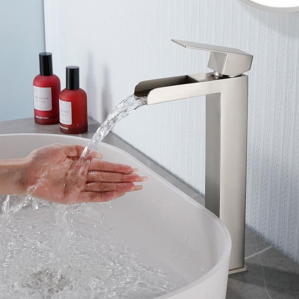 Ami High Arc Single Handle Single-Hole Bathroom Faucet 1.2 GPM with Drain in Brushed Nickel