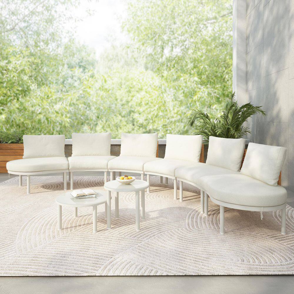 8-Piece Wicker Outdoor Half Moon Conversation Patio Furniture Set with Beige Cushions price history on PriceWatchPro
