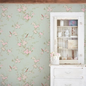 Rachel Ashwell Bird Chinoiserie Green Wallpaper Sample