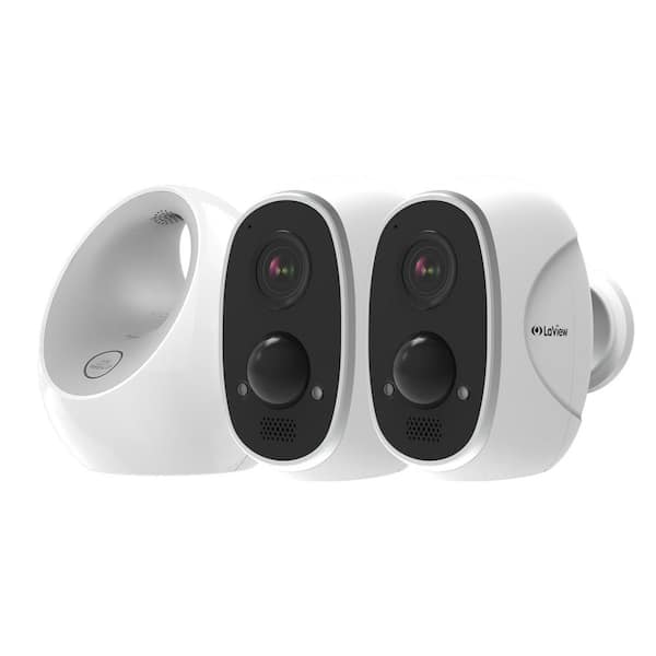 LaView ONE Link Wireless Outdoor Camera System and Smart Station, 2 Rechargeable Battery Powered Security Cameras