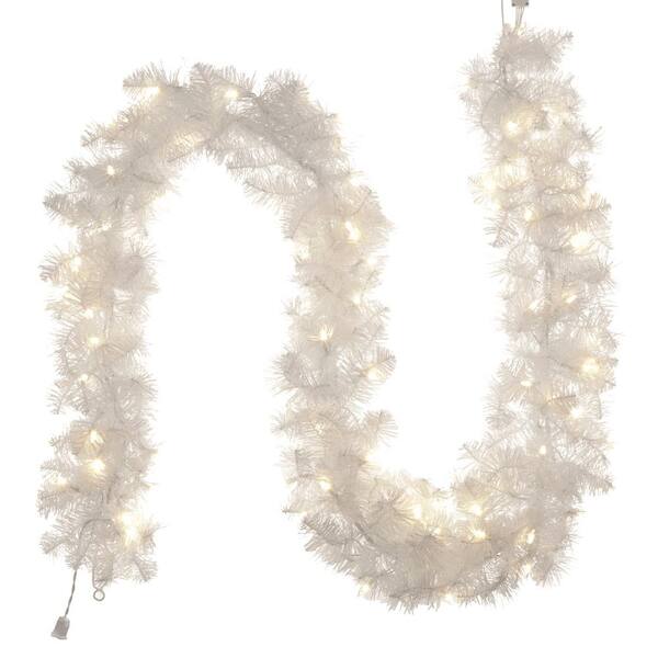 Home Accents Holiday 9 ft. Pre-Lit LED Artificial Glossy White North Hill Christmas Garland with 180 Tips and 100 Warm White Lights