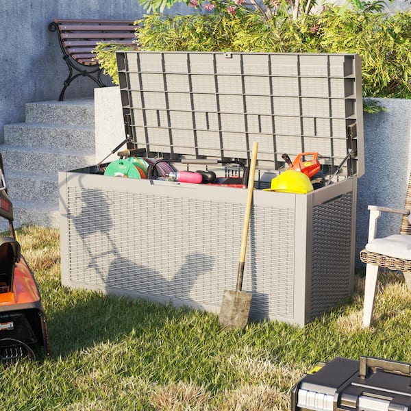 Rubbermaid Mini Resin Weather Resistant Outdoor Garden Storage Deck Box,  Mocha