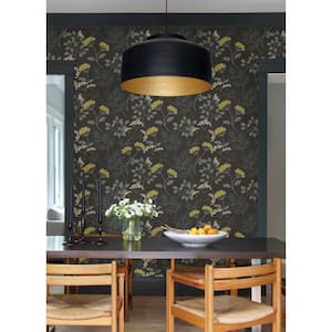 Sorrel Black Botanical Wallpaper Sample