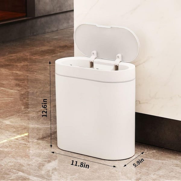 WDPUCHU Bathroom Trash Can with Lid,4.2 Gallons Touchless Garbage Can for  Bedroom,Automatic Plastic Slim Trash Bin for Office,Living Room, White,with