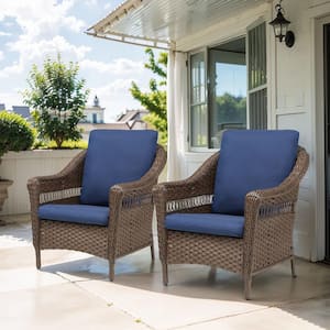 Nyajiah 2-Piece Wicker Patio Conversation Set with Blue Cushions