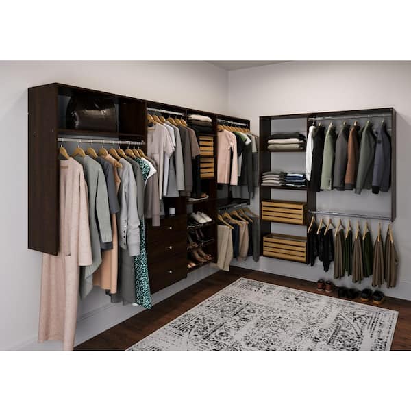96 in. W - 120 in. W Espresso L-Shaped Wood Closet System