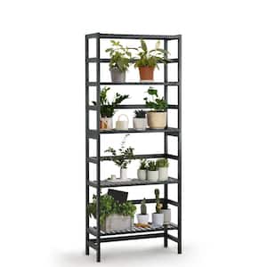 57.6 in. Tall Black Bamboo 5-Shelf Free Standing Bookcase with Open Storage