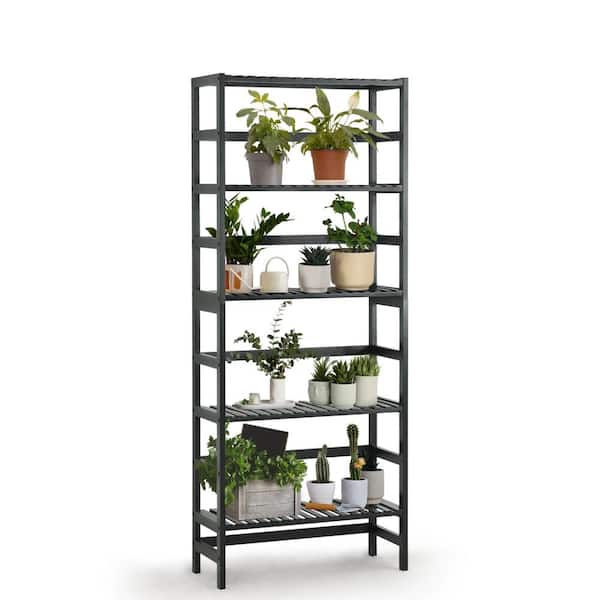 CAPHAUS 57.6 in. Tall Black Bamboo 5-Shelf Free Standing Bookcase with Open Storage