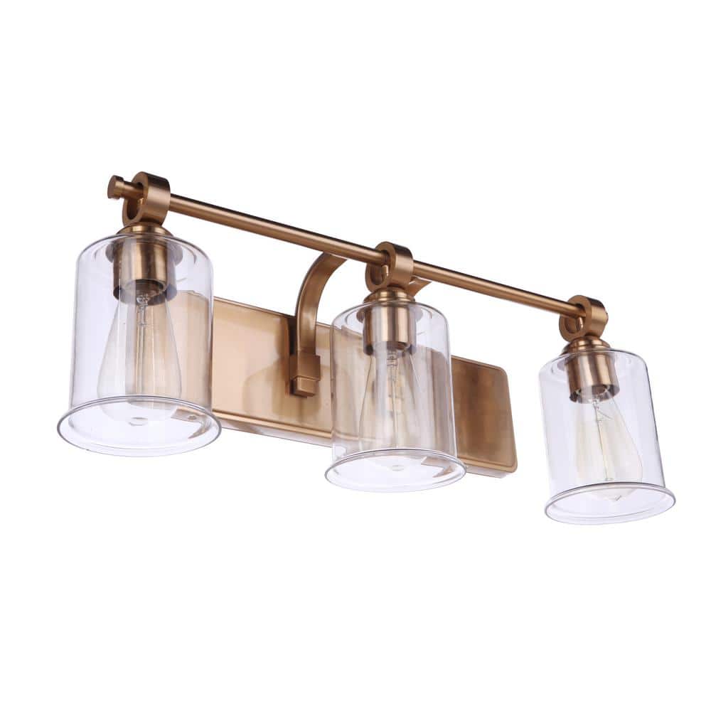 Romero Satin Brass 3-Light Vanity with Clear Glass Shades