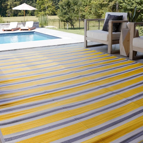 Luna Yellow 8 ft. x 10 ft. Stripes Indoor/Outdoor Area Rug
