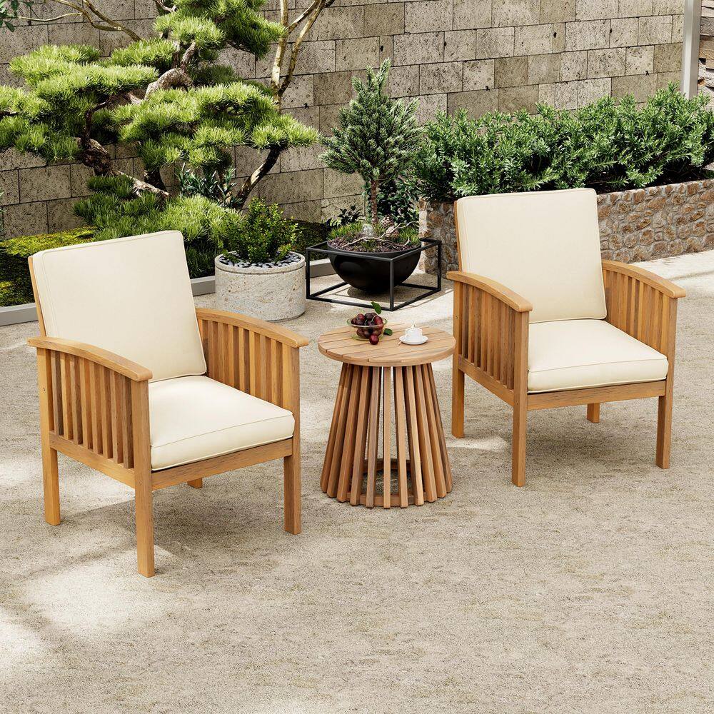 3-Piece Wood Patio Conversation Set with Cream Cushions price history on PriceWatchPro