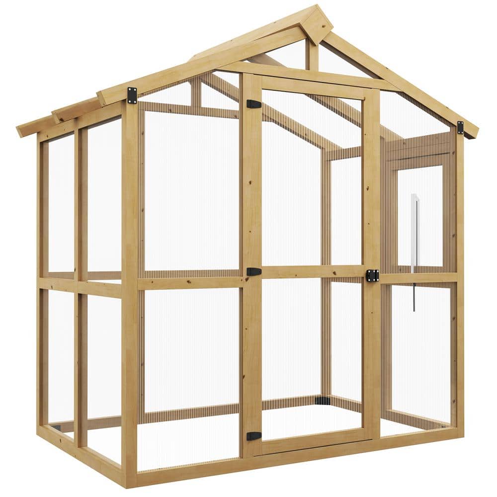Outsunny 6.5' x 4' Polycarbonate Greenhouse with Wood Frame