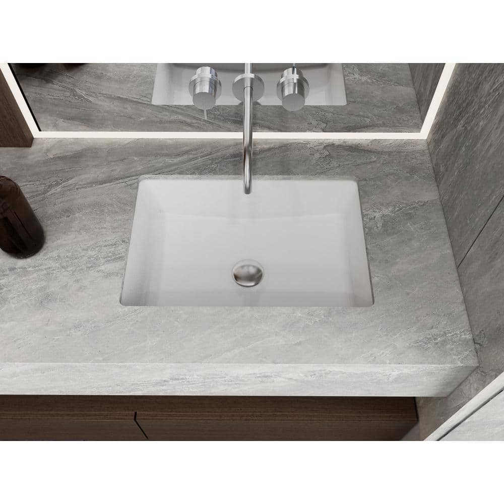 Glacier Bay 21.6 in. Ceramic Rectangular Undermount Bathroom Sink in White with Overflow Drain