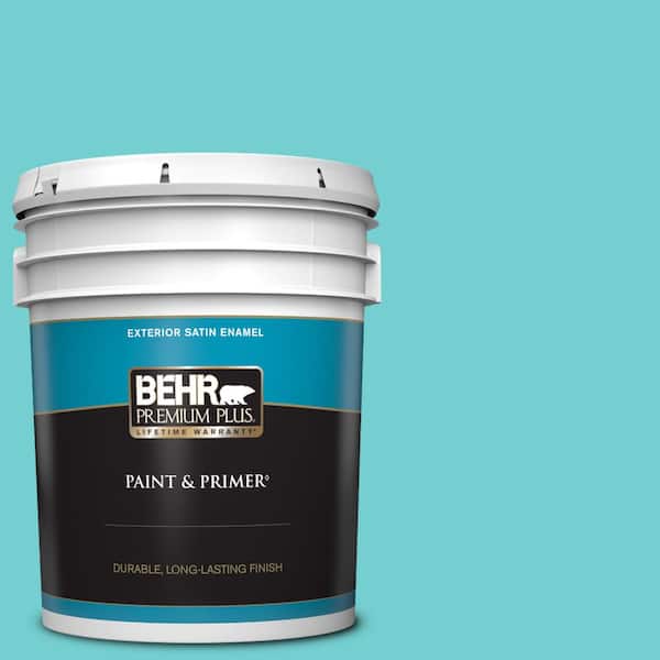 BEHR PREMIUM PLUS 5 gal. #P460-3 Soft Turquoise Satin Enamel Exterior Paint & Primer