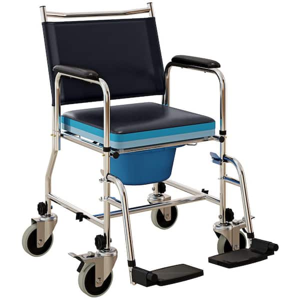 Rolling Shower Chair with Wheels, Bedside Commode Wheelchair with Padded Seat, Backrest, for Handicap, Toilet Chair