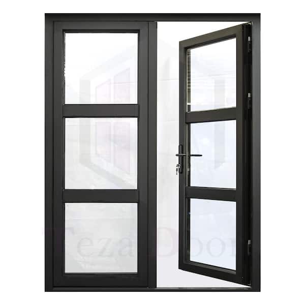 73.5 in. x 80 in. Black Aluminum Right Swing/Inswing French Patio Door