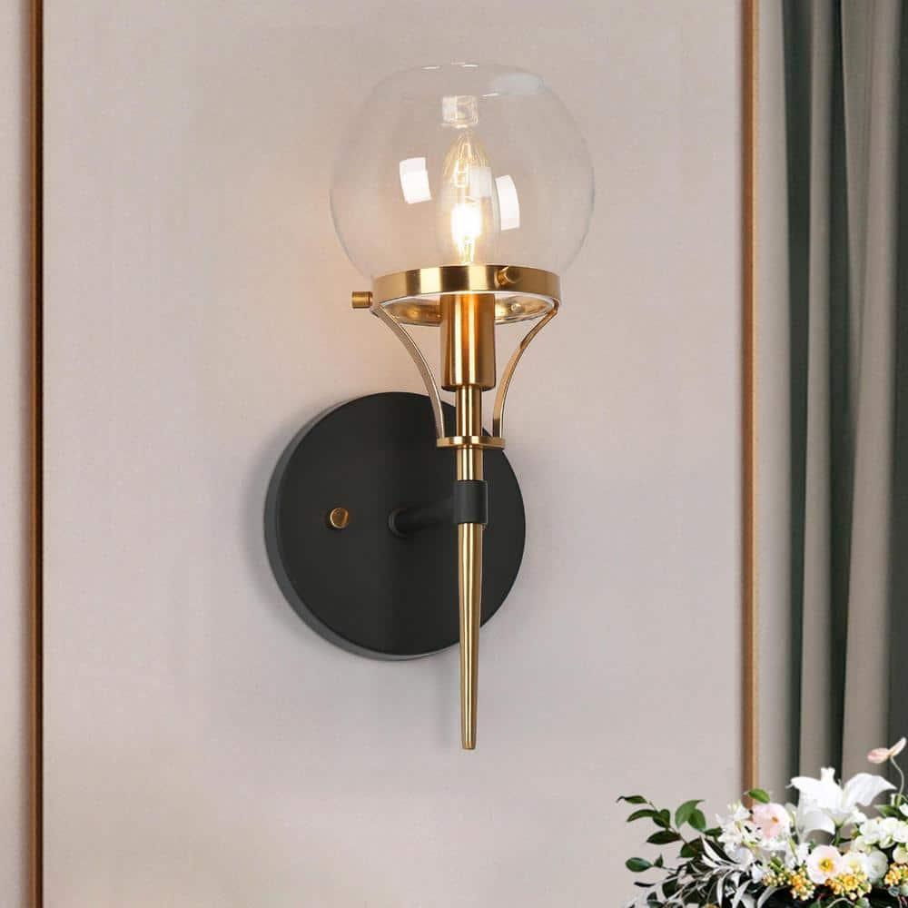 LNC Capensis Mid-Century Modern 4.7 in 1-Light Brass and Black Sconce ...