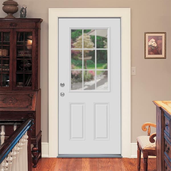 JELD-WEN 36 in. x 80 in. 9 Lite White Painted Steel Prehung Right-Hand  Outswing Back Door w/Brickmould THDJW184600092 - The Home Depot