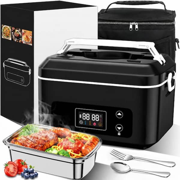 Black/White Heated Lunch Box Battery Powered Portable Food Heater 3D 5-Side Heating Intelligent Temp Control