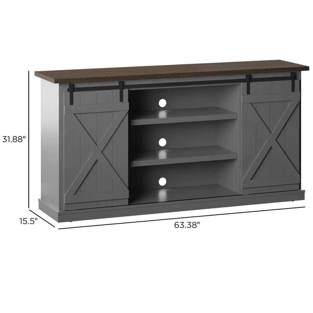 Farmhouse Antique Gray 70'' TV Stand with Sliding Barn Doors