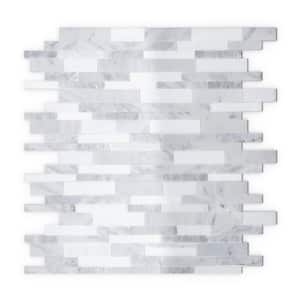 Gray Agate White and Gray 11.65 in. x 11.34 in. x 5 mm Stone Self-Adhesive Wall Mosaic Tile