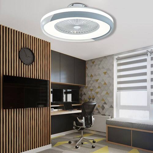 20 in. Indoor Gray Modern Round Semi Flush Mount Integrated LED Ceiling Fan with Remote Control for Bedroom Living Room Ceiling Fans