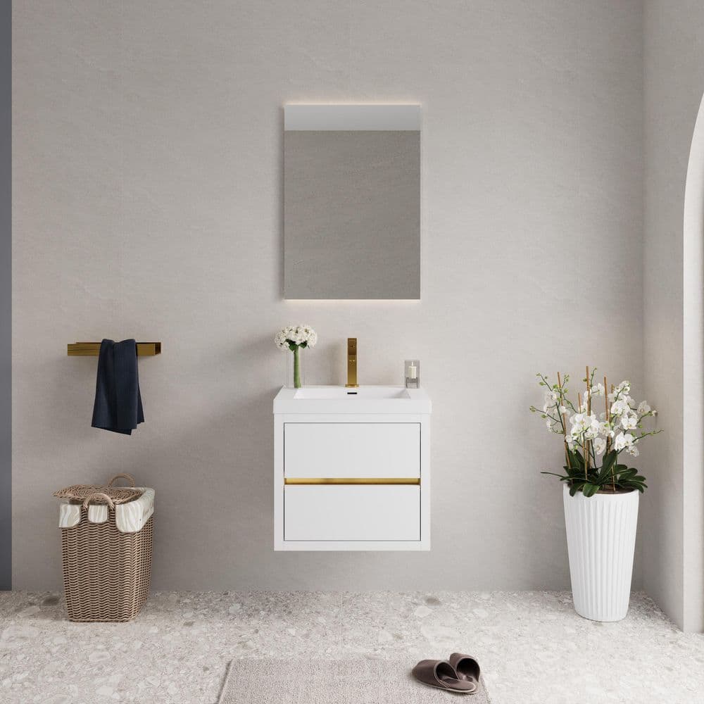 24 in. Single Sink Floating Wall-mounted Glossy White Bath Vanity with Stone Top Pre-assembled price history on PriceWatchPro