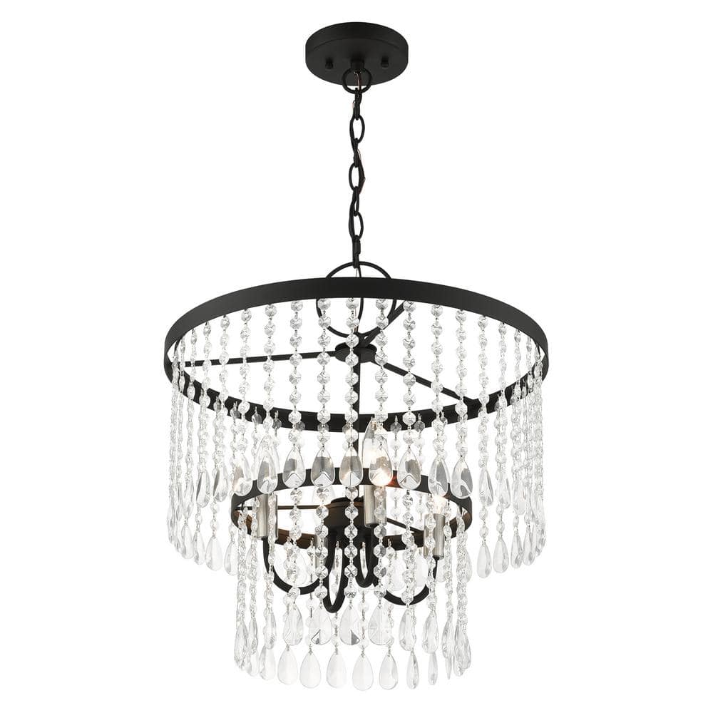 Black Mini Crystal 4-Light Plug-in Chandelier