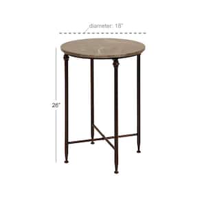 18 in. Black Large Round Marble End Accent Table with Marble Top