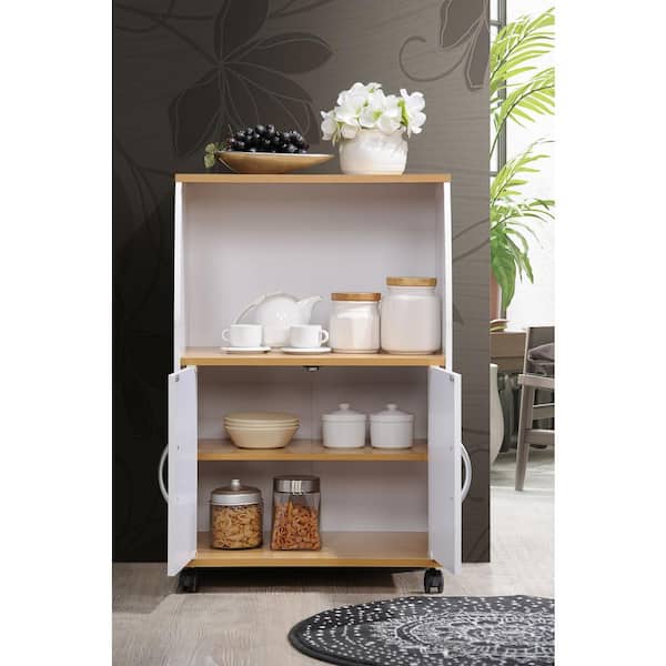 White Microwave Cart with Storage