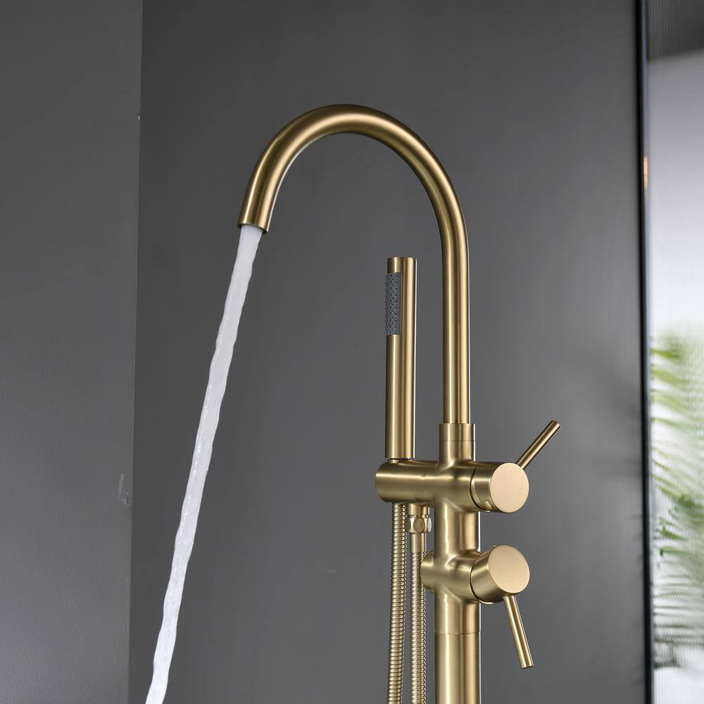 Brushed Gold Freestanding Tub Faucet with Hand Shower