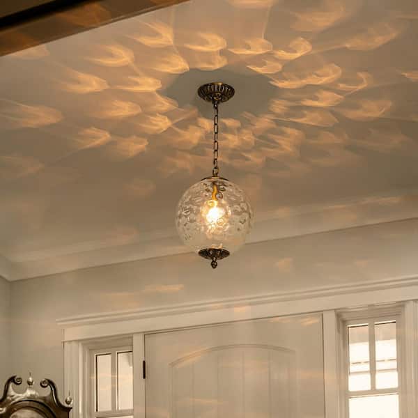 Allenglade 1-Light 11.8 in. Brass Island Pendant with Hammered Glass