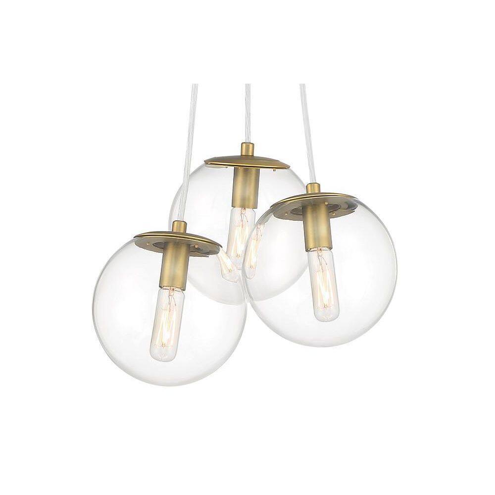 Soft Brass and Clear Glass 3-Light Globe Pendant