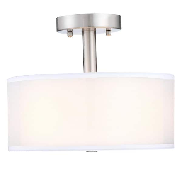 Miscool Avex 11.81 in. 3-Light Brushed Nickle Semi-Flush Mount with Silk Screen Glass Shade and No Bulbs Included