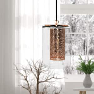 Madison Ave 1-Light Copper Hanging Pendant with Glass and Metal Shade