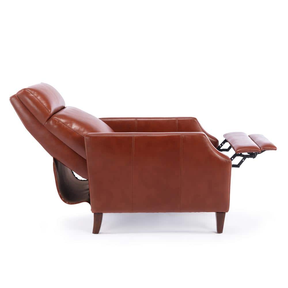 Mid-Century Caramel Leather Push-Back Recliner
